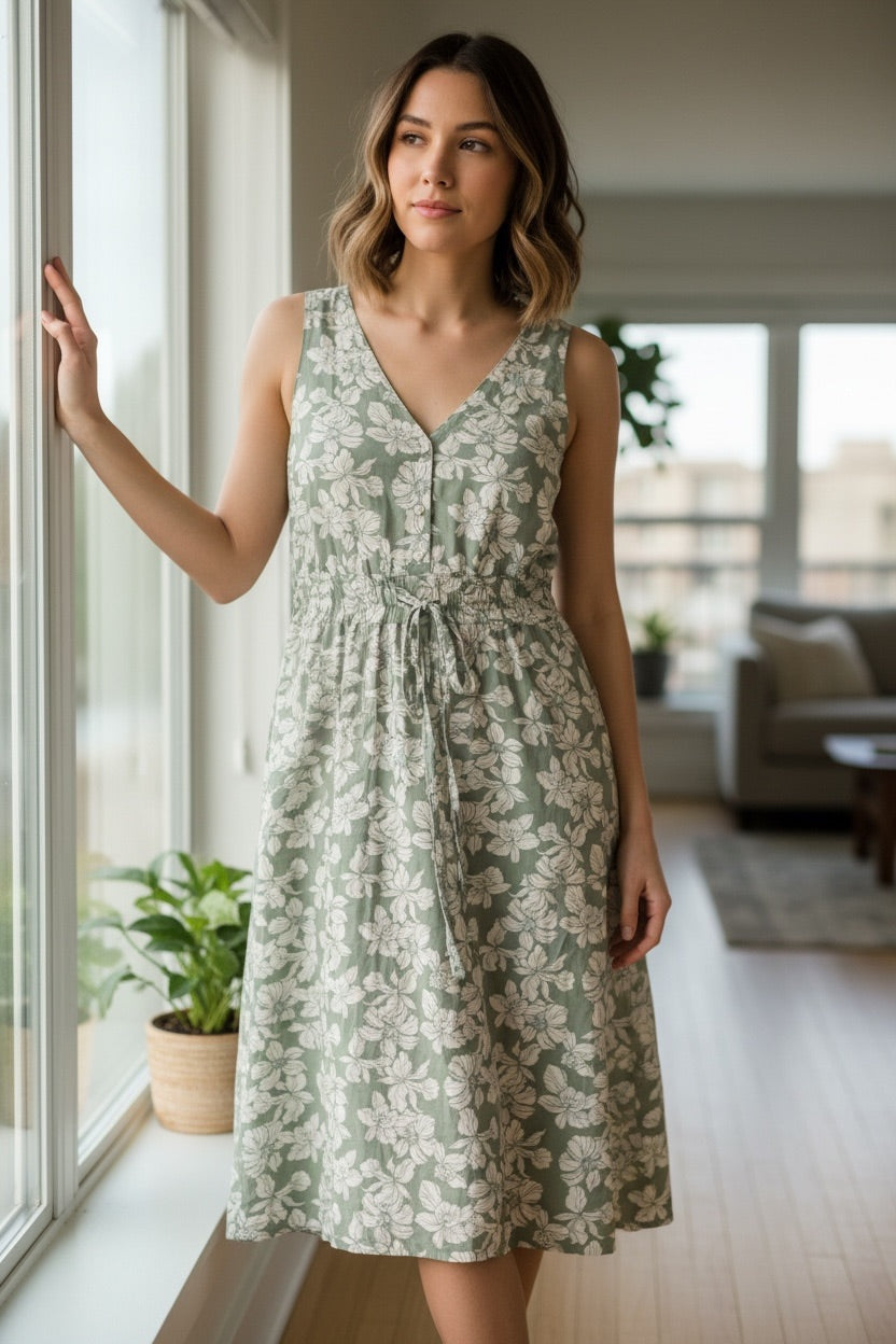 Floral Tie-Waist Midi Dress by Gap